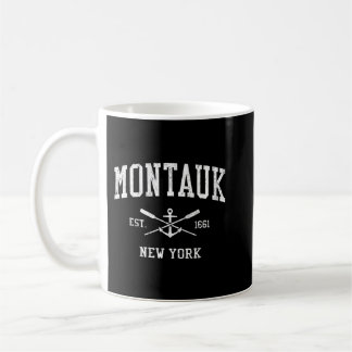 Montauk NY Vintage Crossed Oars & Boat Anchor Spor Coffee Mug