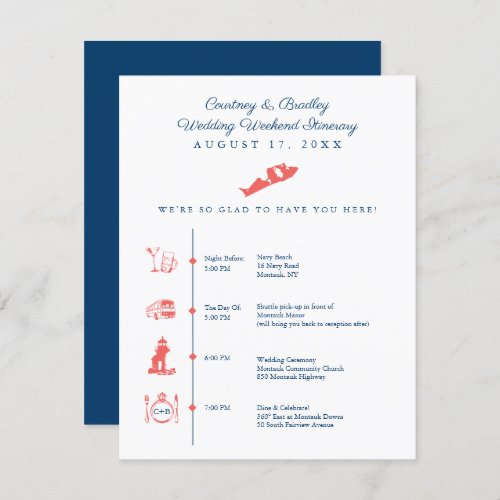 Montauk NY Wedding Reception Itinerary Timeline En Enclosure Card