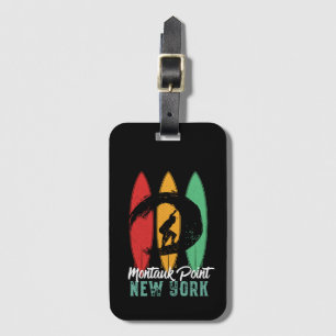 Montauk Point Beach New York Vintage Retro Surfing Luggage Tag