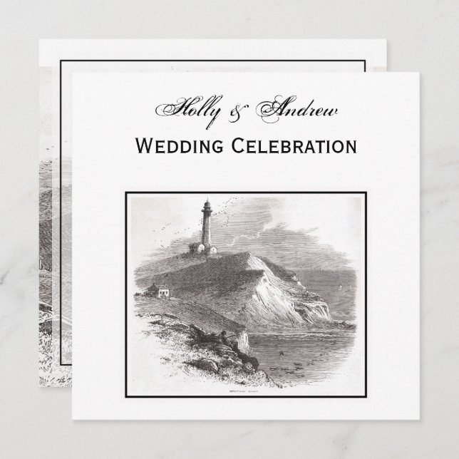 Montauk Point Lighthouse Hamptons SQ Wedding Invitation (Front/Back)