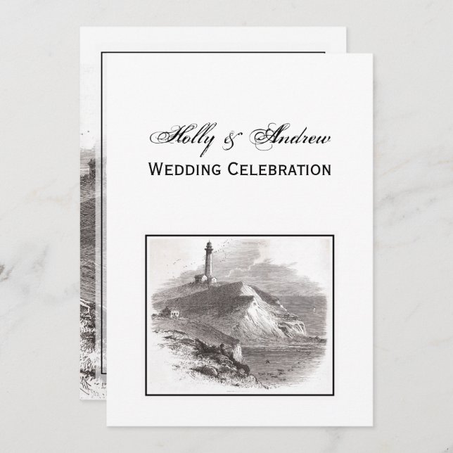 Montauk Point Lighthouse Hamptons Wedding Invitation (Front/Back)