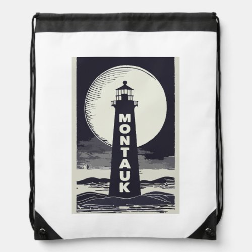 Montauk Point Lighthouse Moon Drawstring Bag