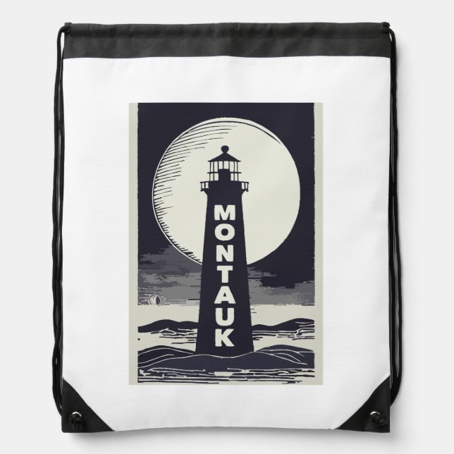 Montauk Point Lighthouse Moon Drawstring Bag (Front)