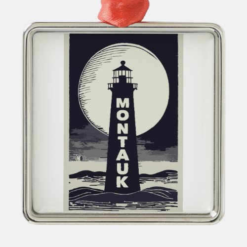 Montauk Point Lighthouse Moon Metal Ornament