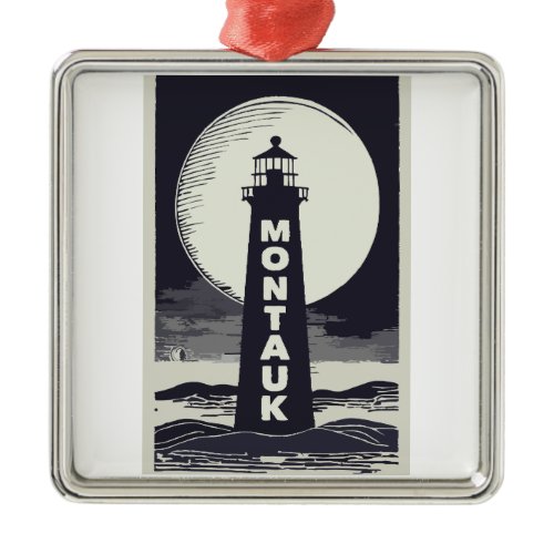 Montauk Point Lighthouse Moon Metal Ornament