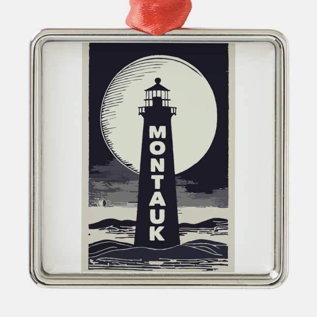 Montauk Point Lighthouse Moon Metal Ornament (Front)