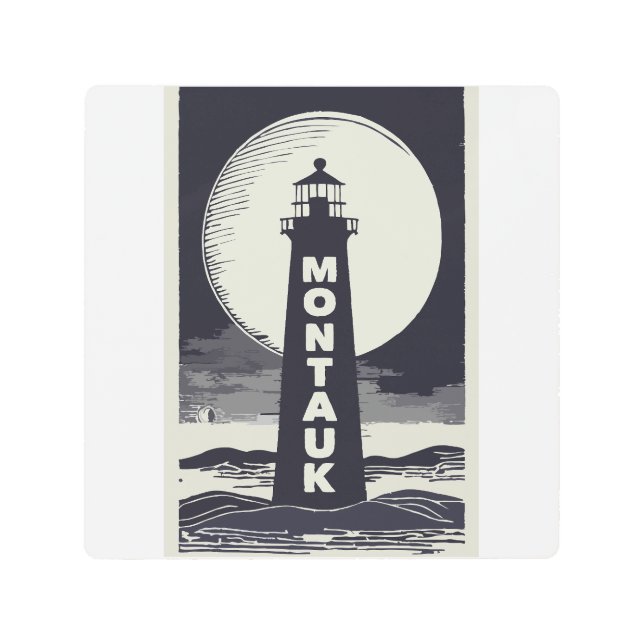 Montauk Point Lighthouse Moon Metal Print (Front)