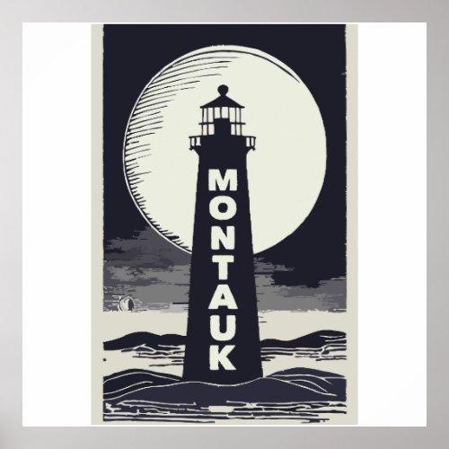 Montauk Point Lighthouse Moon Poster