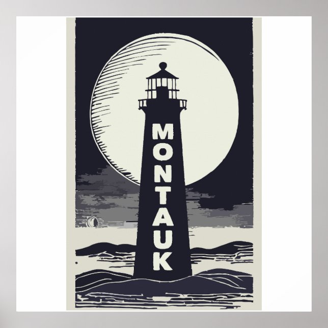 Montauk Point Lighthouse Moon Poster (Front)