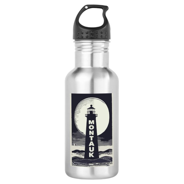 Montauk Point Lighthouse Moon Stainless Steel Water Bottle (Front)