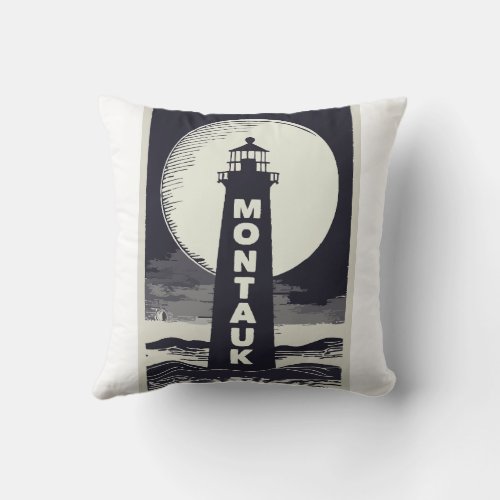 Montauk Point Lighthouse Moon Throw Pillow