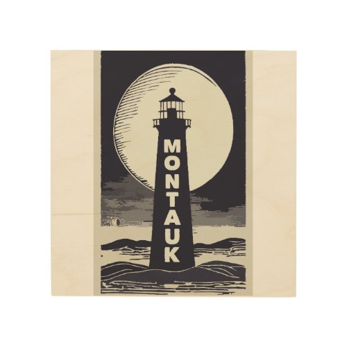 Montauk Point Lighthouse Moon Wood Wall Art