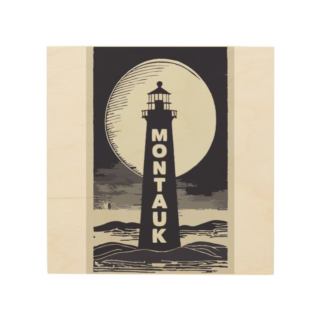 Montauk Point Lighthouse Moon Wood Wall Art (Front)