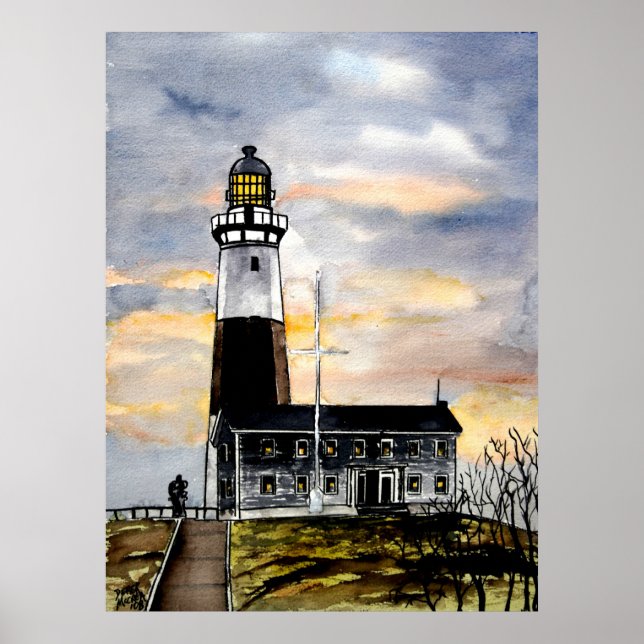 montauk point lighthouse new york painting art poster (Front)