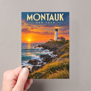 Montauk Point Lighthouse Sunset New York  Acrylic Enclosure Card