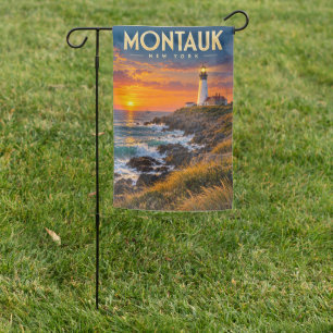 Montauk Point Lighthouse Sunset New York Garden Flag