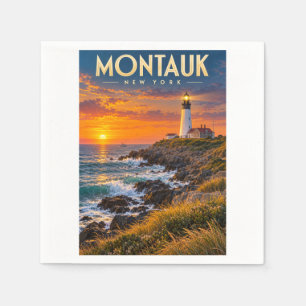 Montauk Point Lighthouse Sunset New York Napkins