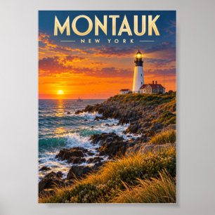 Montauk Point Lighthouse Sunset New York Poster