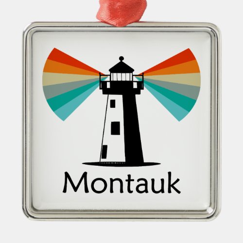 Montauk Point New York Lighthouse Rainbow Metal Ornament