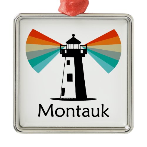 Montauk Point New York Lighthouse Rainbow Metal Ornament