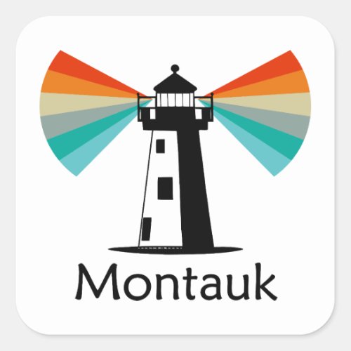 Montauk Point New York Lighthouse Rainbow Square Sticker