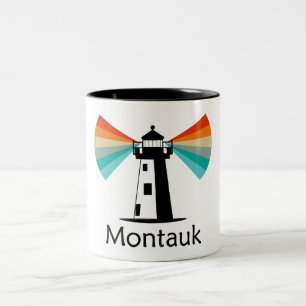 Montauk Point New York Lighthouse Rainbow Two-Tone Coffee Mug