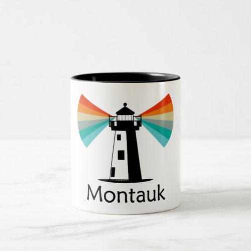 Montauk Point New York Lighthouse Rainbow Two_Tone Coffee Mug