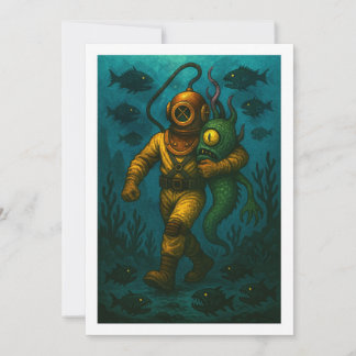 Montauk Salvage Co. Diver with friend 5x7 Blank Save The Date