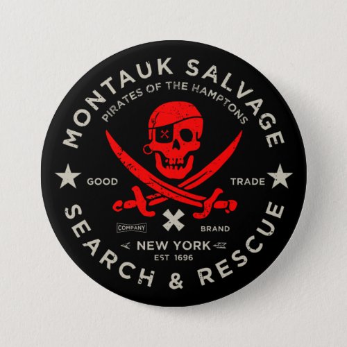 Montauk Salvage Co Red Pirate Button