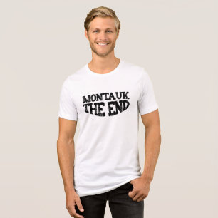 MONTAUK THE END hamptons fishing boating summer Tri-Blend Shirt