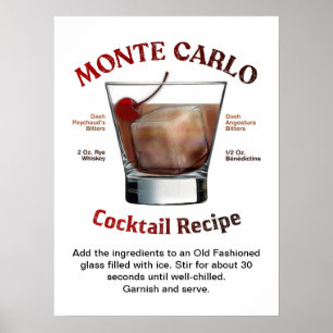 Monte Carlo Cocktail Recipe 18"X24" Poster