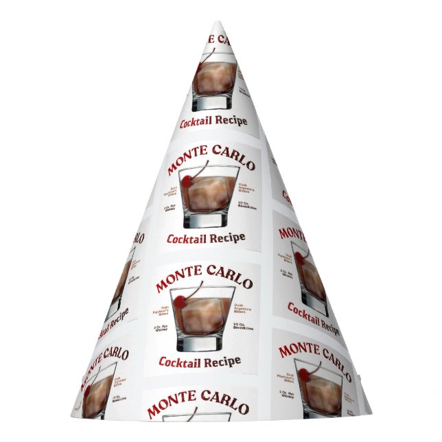 Monte Carlo Cocktail Recipe Art Party Hat (Front)