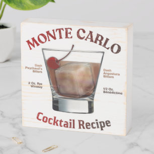 Monte Carlo Cocktail Recipe Art Wooden Box Sign