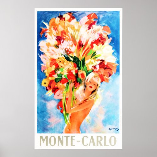 MONTE CARLO Flower Girl Travel Tourism Advertising Poster