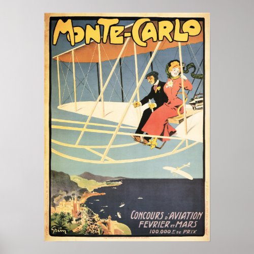 MONTE CARLO MONACO Vintage Art Deco Travel Poster