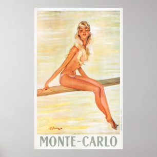 Monte-Carlo Monaco Vintage Travel Poster Restored