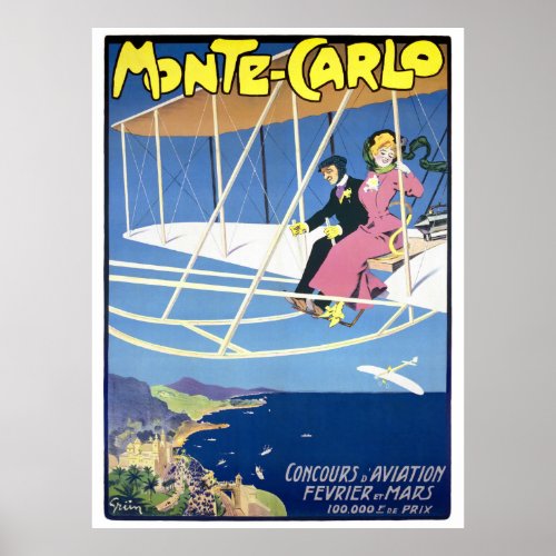 Monte Carlo Vintage Travel Poster Restored