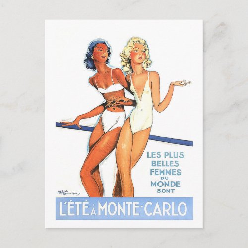 Monte Carlo women in swimsuit vintage travel Postcard