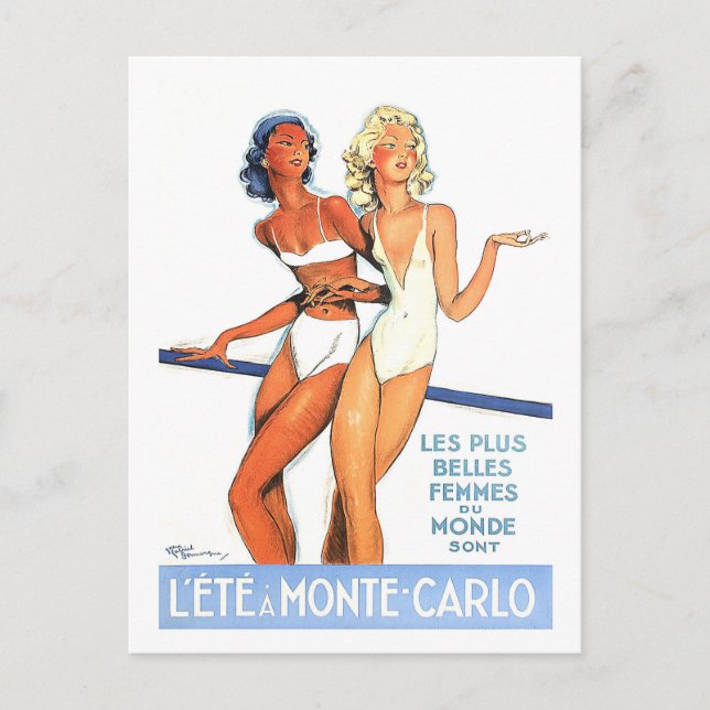 Monte Carlo, women in swimsuit, vintage, travel Postcard (Front)