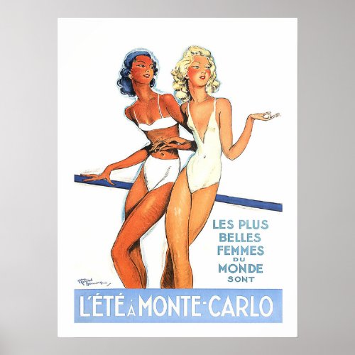 Monte Carlo women in swimsuit vintage travel Poster