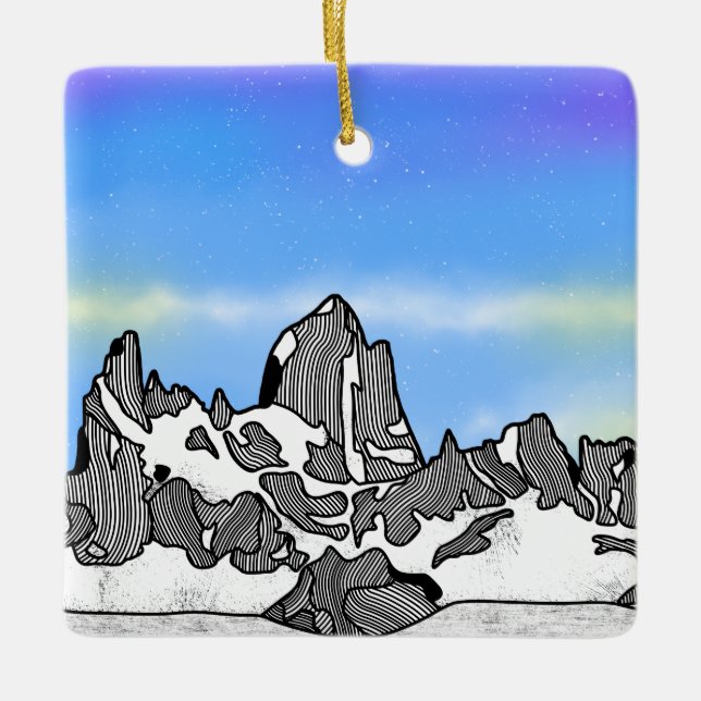 Monte Fitz Roy Mountain Landscape Ceramic Ornament (Front)