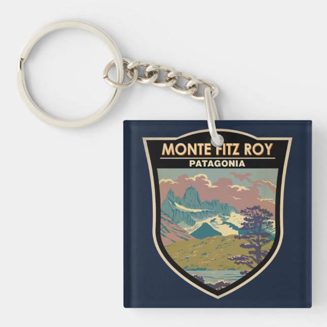Monte Fitz Roy Patagonia Travel Art Vintage Keychain (Front)