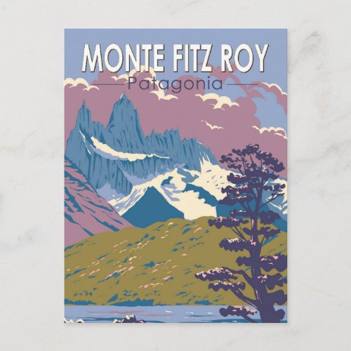 Monte Fitz Roy Patagonia Travel Art Vintage Postcard