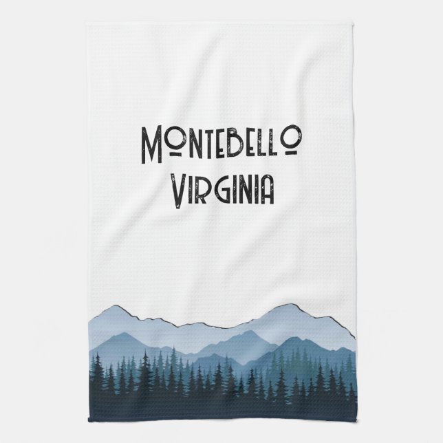 Montebello VA Blue Ridge Mountains Custom Blue Kitchen Towel (Vertical)