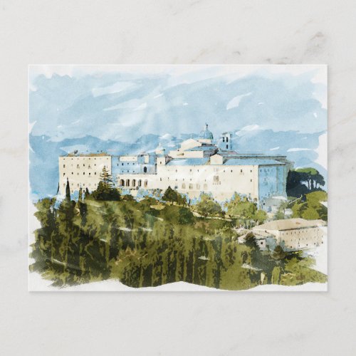 Montecassino Italy Travel Watercolor Gift Souvenir Postcard
