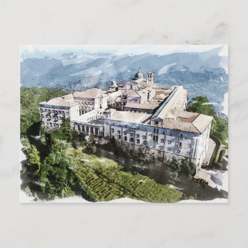 Montecassino Tuscany Italy Historic Monastery Art Postcard