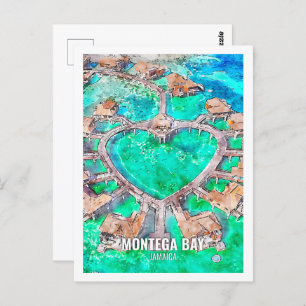 Montega Bay Jamaica Famous Travel Place Watercolor Postcard