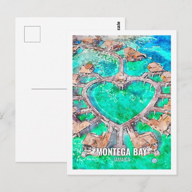 Montega Bay Jamaica Famous Travel Place Watercolor Postcard (Front/Back)
