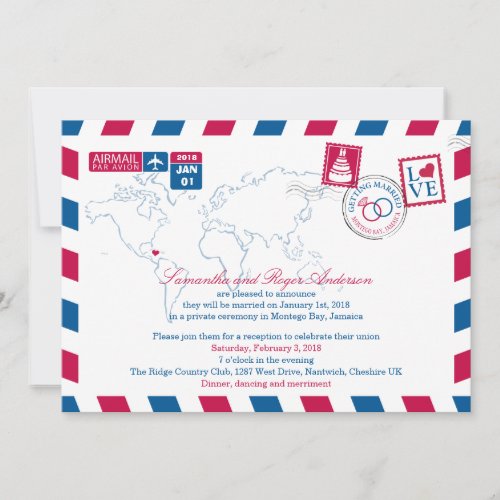 Montego Bay Jamaica Airmail Post Wedding Reception Invitation