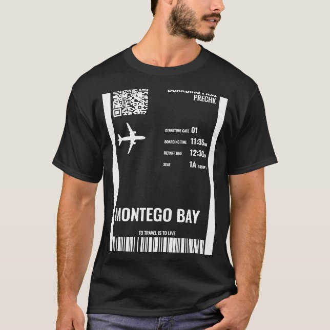 Montego Bay Jamaica Boarding Pass Airline Ticket T T-Shirt (Front)